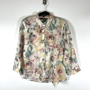 Lauren Ralph Lauren Grandmacore Floral 100% Linen Button‎ Down Shirt Sz Large
